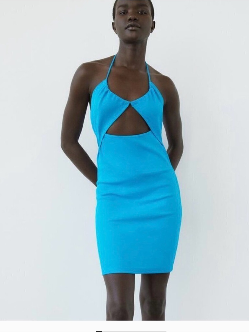Halter Cutout Bodycon Dress in Bright Blue